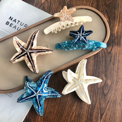 1pc Vintage Starfish Hair Claw Clip, Large Size, Acetic Acid Material, Royal Blue Color Matching, Animal Design, Unique Creative Hair Accessory for Women, Casual Daily Commute Essential, Ideal Christmas Gift