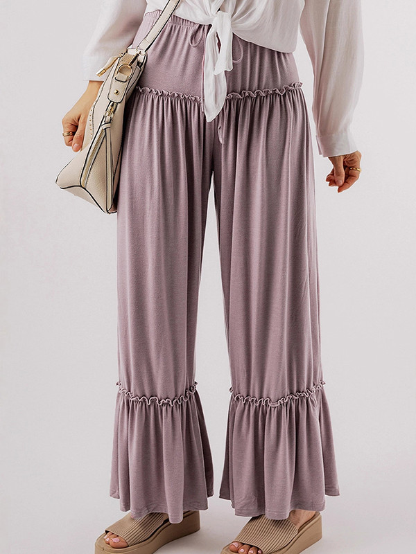 Pleated Solid Color High Waisted Loose Trousers Pants