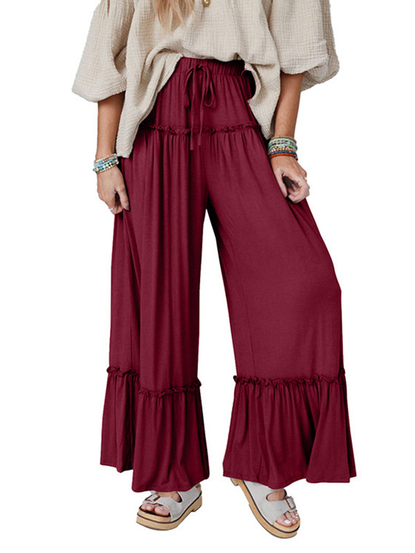 Pleated Solid Color High Waisted Loose Trousers Pants
