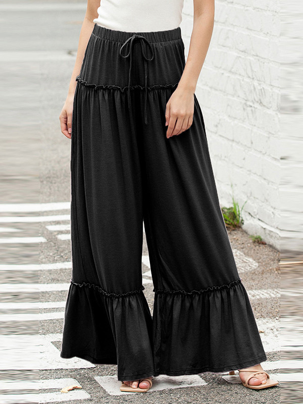Pleated Solid Color High Waisted Loose Trousers Pants
