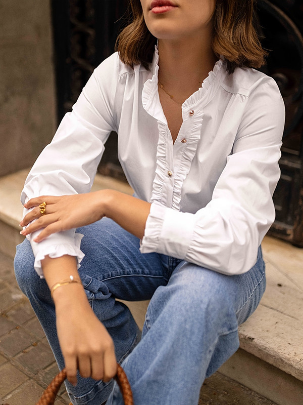 Ruffled Split-Joint Long Sleeves Round-neck Blouses&shirts Tops
