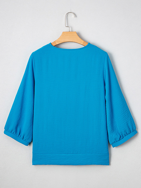 Pleated Solid Color Long Sleeves Loose V-Neck Blouses&Shirts Tops