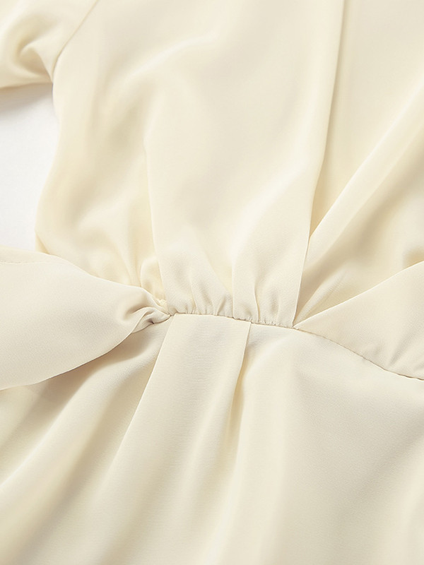 Solid Color Twist Flared Sleeves Long Sleeves Half Turtleneck Blouses&Shirts Tops