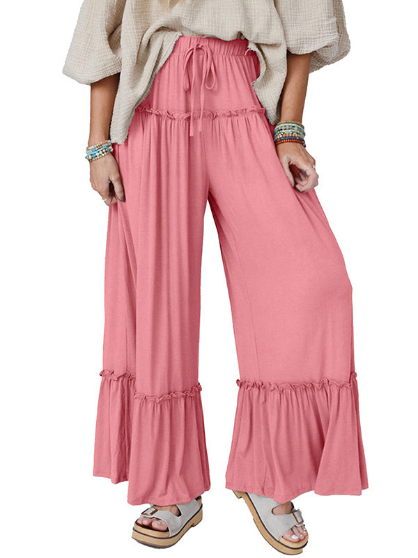Pleated Solid Color High Waisted Loose Trousers Pants