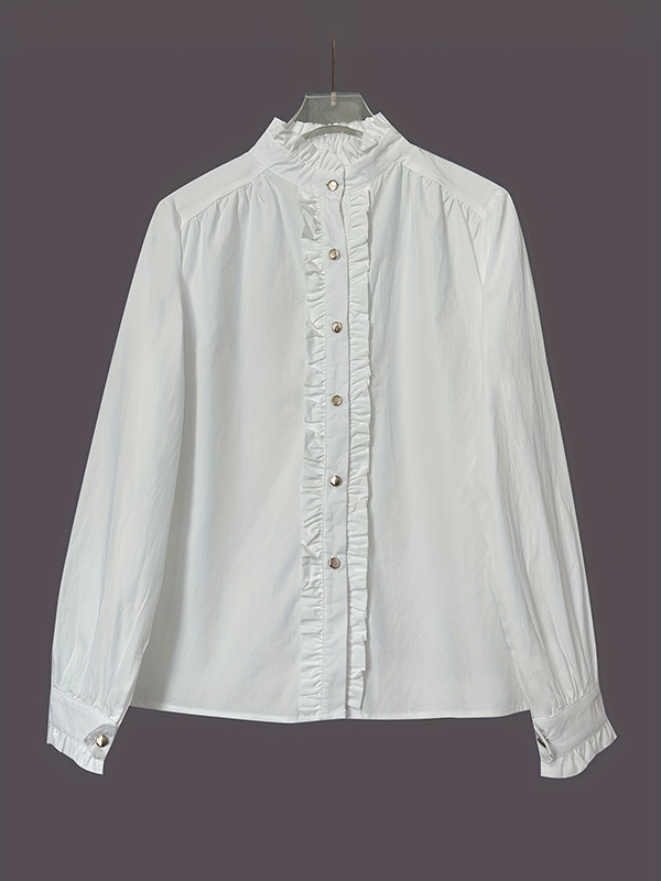 Ruffled Split-Joint Long Sleeves Round-neck Blouses&shirts Tops