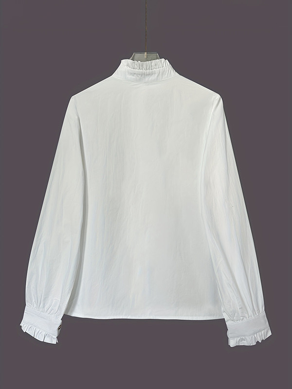 Ruffled Split-Joint Long Sleeves Round-neck Blouses&shirts Tops