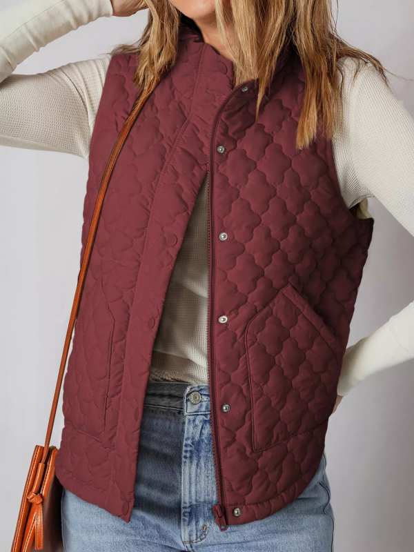 Quilted Snap Down Zip Up Vest Coat