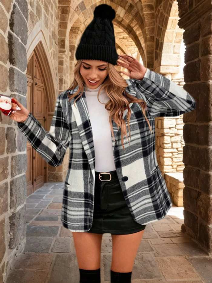 Plaid Single-Button Blazer