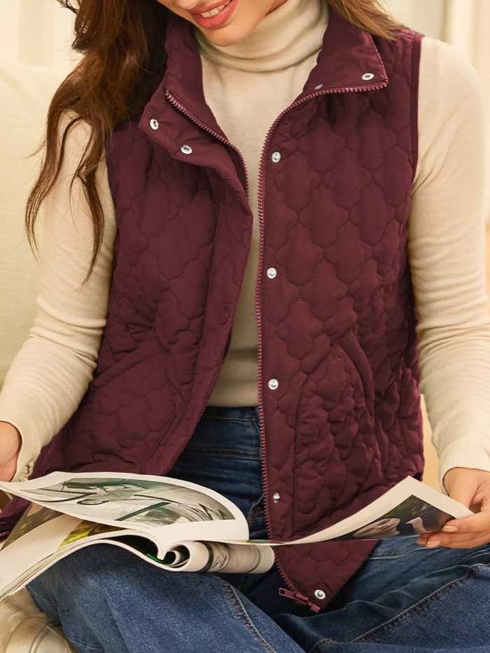 Quilted Snap Down Zip Up Vest Coat