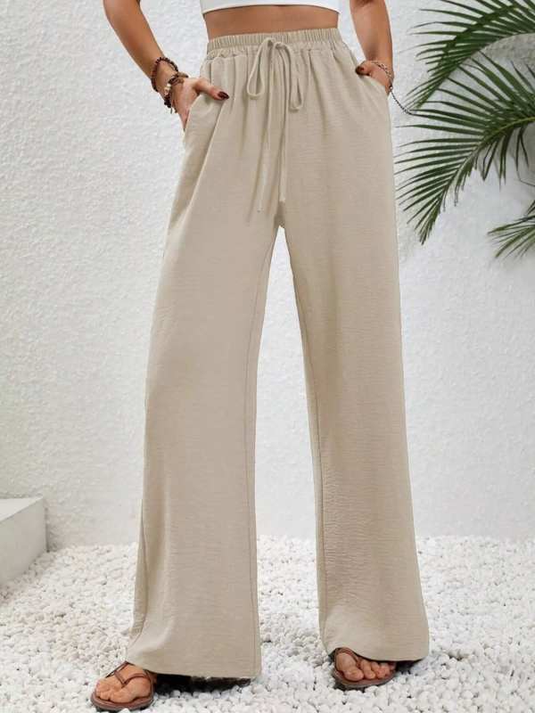 Casual Drawstring Wide Leg Pants