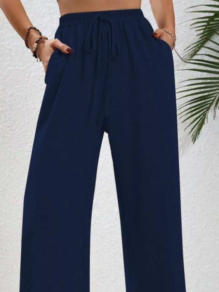 Casual Drawstring Wide Leg Pants
