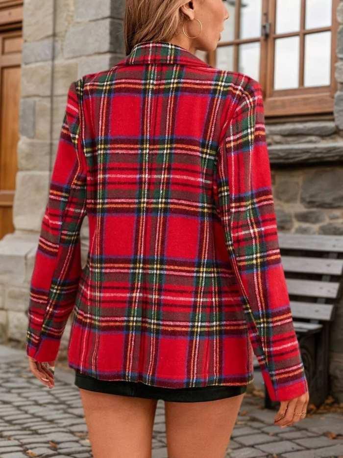 Plaid Single-Button Blazer