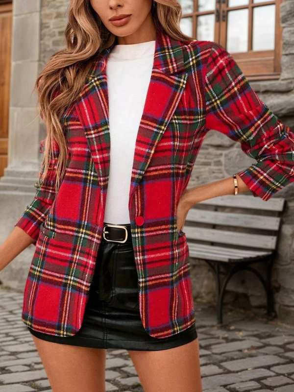 Plaid Single-Button Blazer