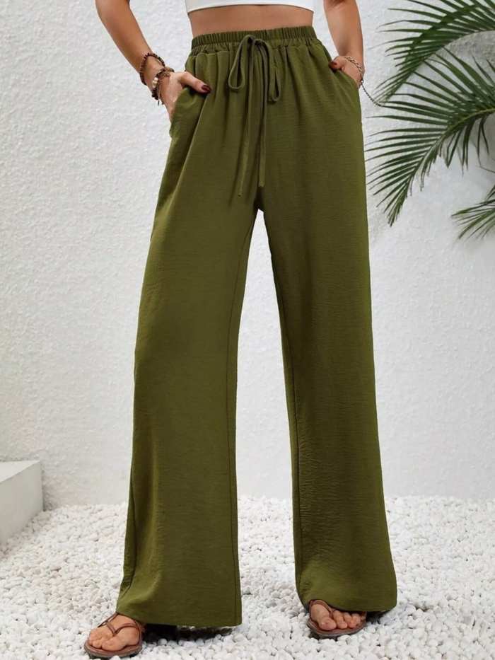 Casual Drawstring Wide Leg Pants