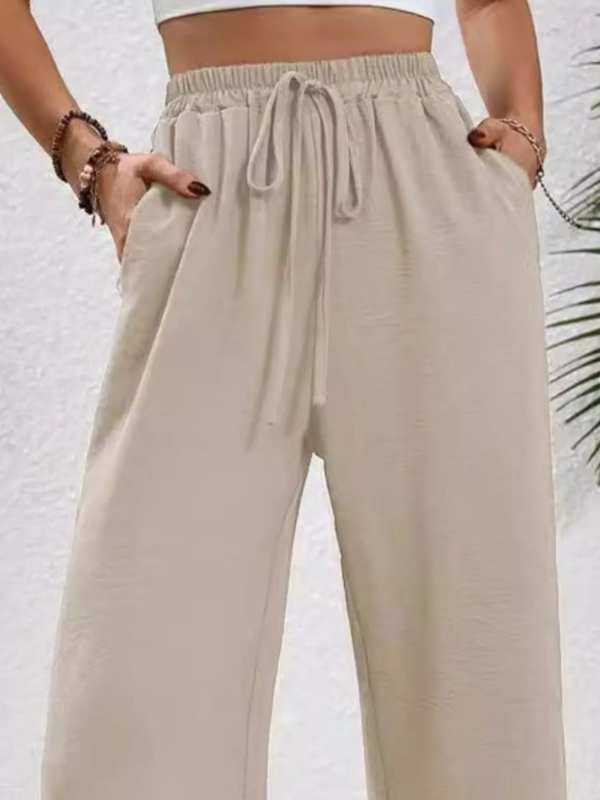 Casual Drawstring Wide Leg Pants