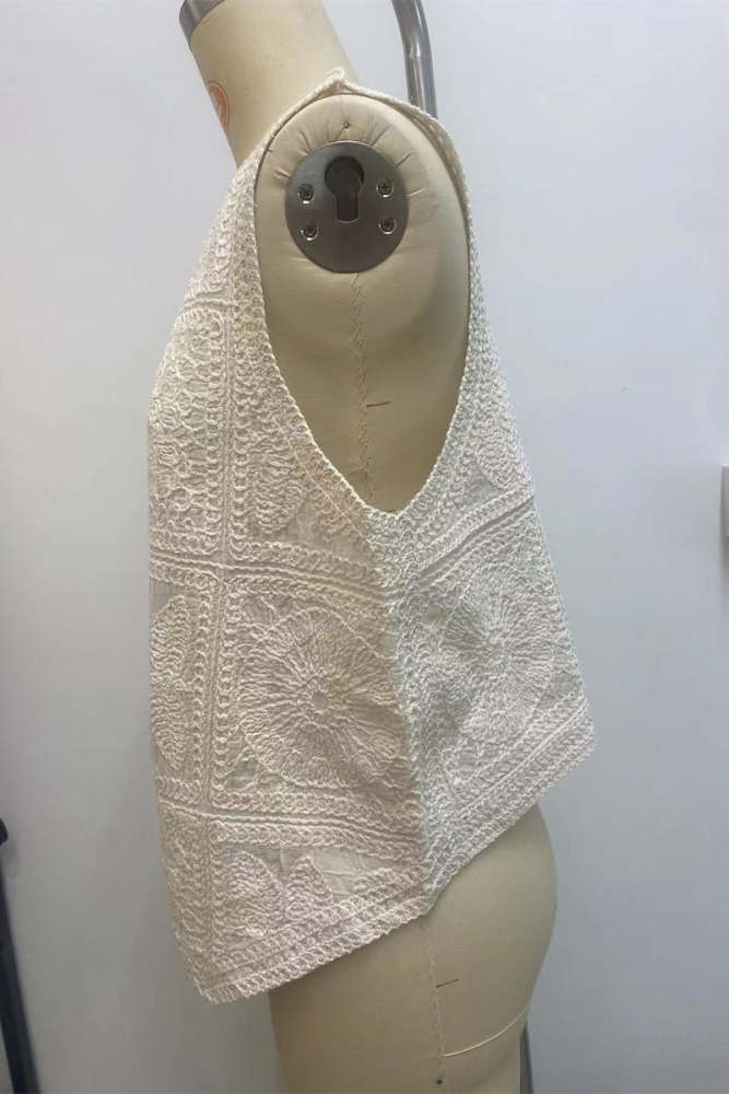 Casual Buttons Embroidery V Neck Waistcoats