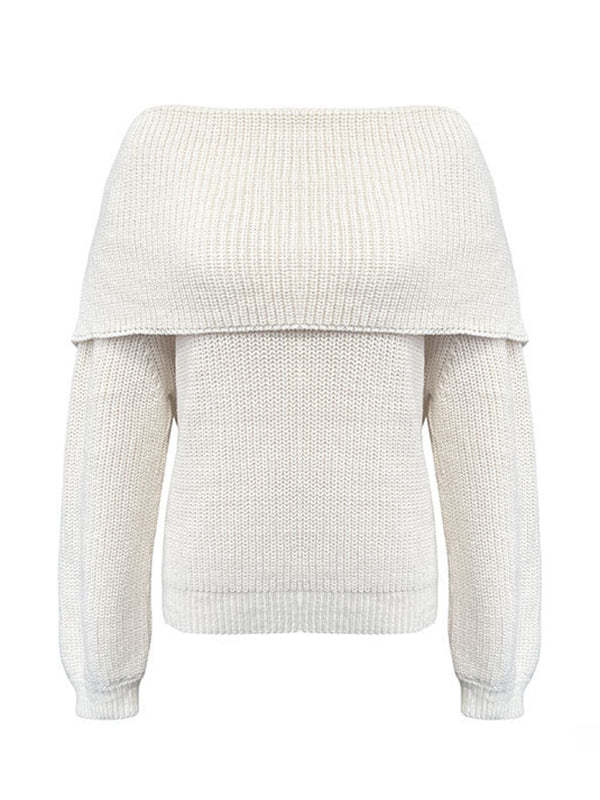 Long Sleeves Loose Solid Color Split-Joint Round-Neck Sweater Tops