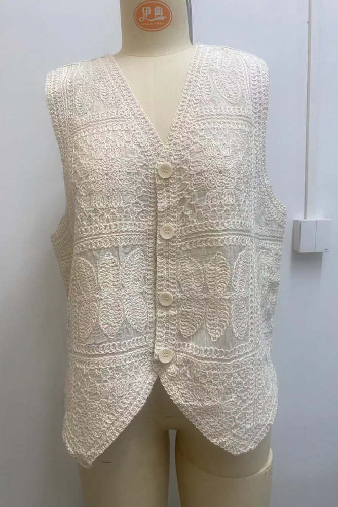 Casual Buttons Embroidery V Neck Waistcoats