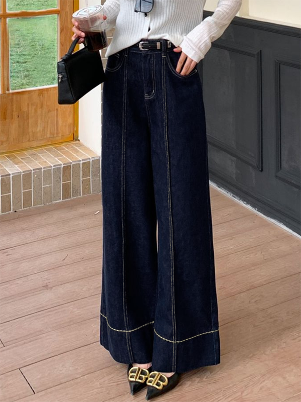 High Waisted Wide Leg Pockets Jean Pants Bottoms
