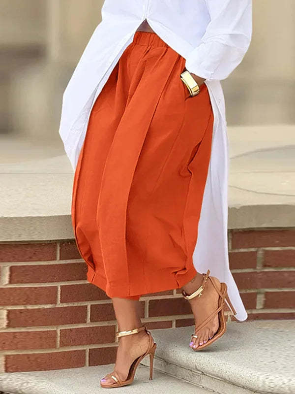 Loose Wide Leg Pleated Pockets Solid Color Pants