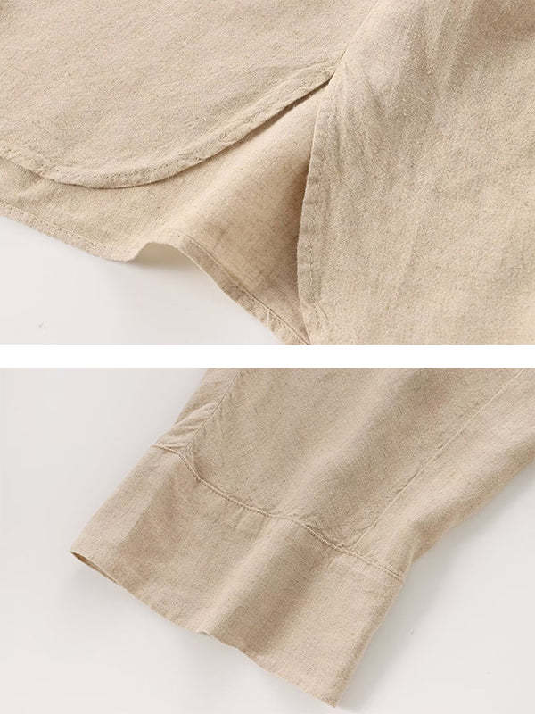 Loose Solid Color Split-Joint Split-Side Lapel Blouse + Elasticity Pleated Pants Trousers Two Pieces Set