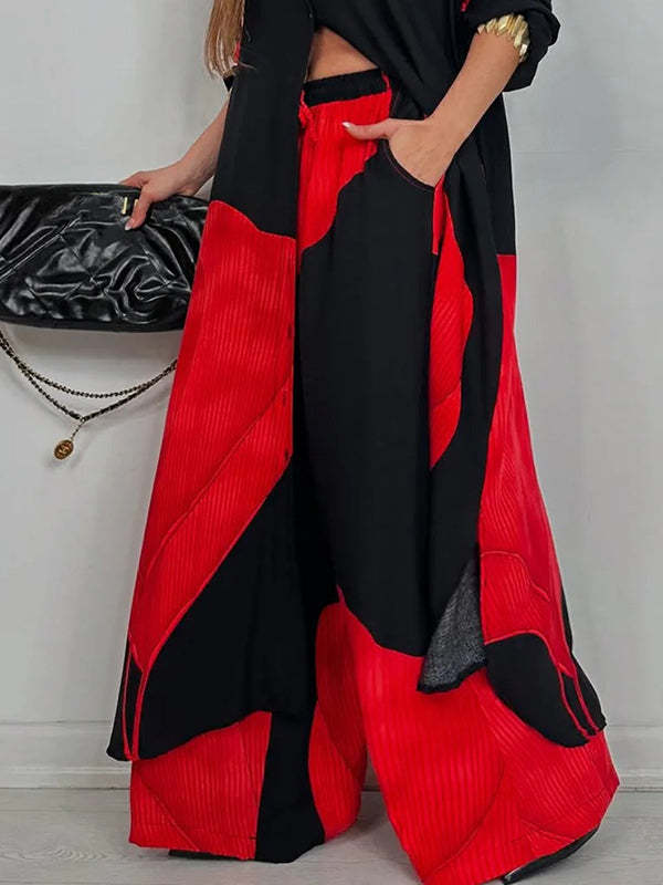 High Waisted Wide Leg Drawstring Elasticity Floral Printed Split-Joint Pants Trousers