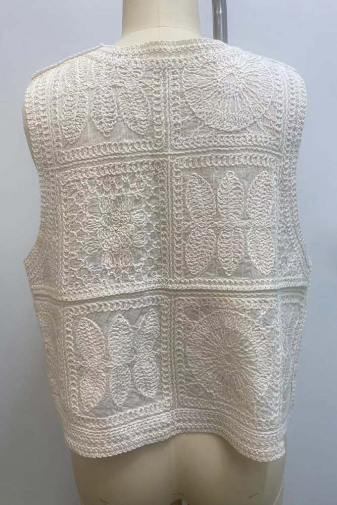 Casual Buttons Embroidery V Neck Waistcoats