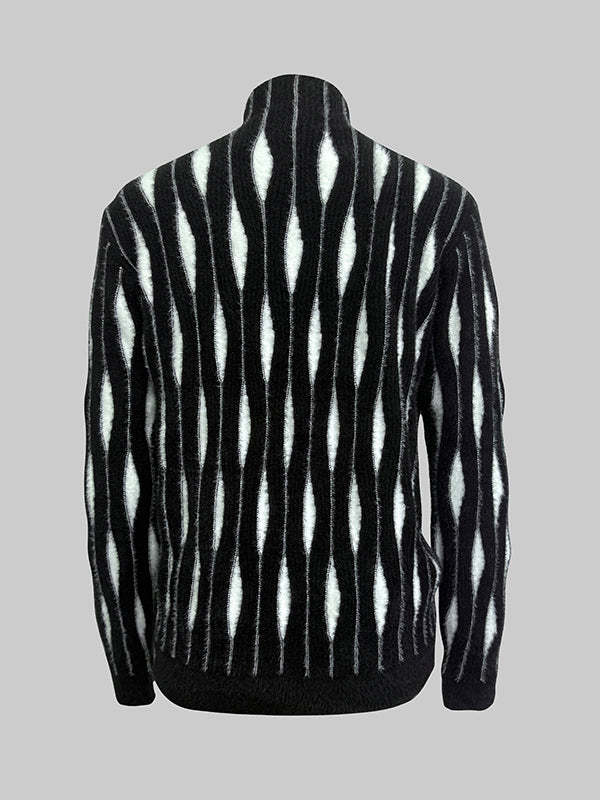 Long Sleeves Contrast Color High-Neck Sweater Tops