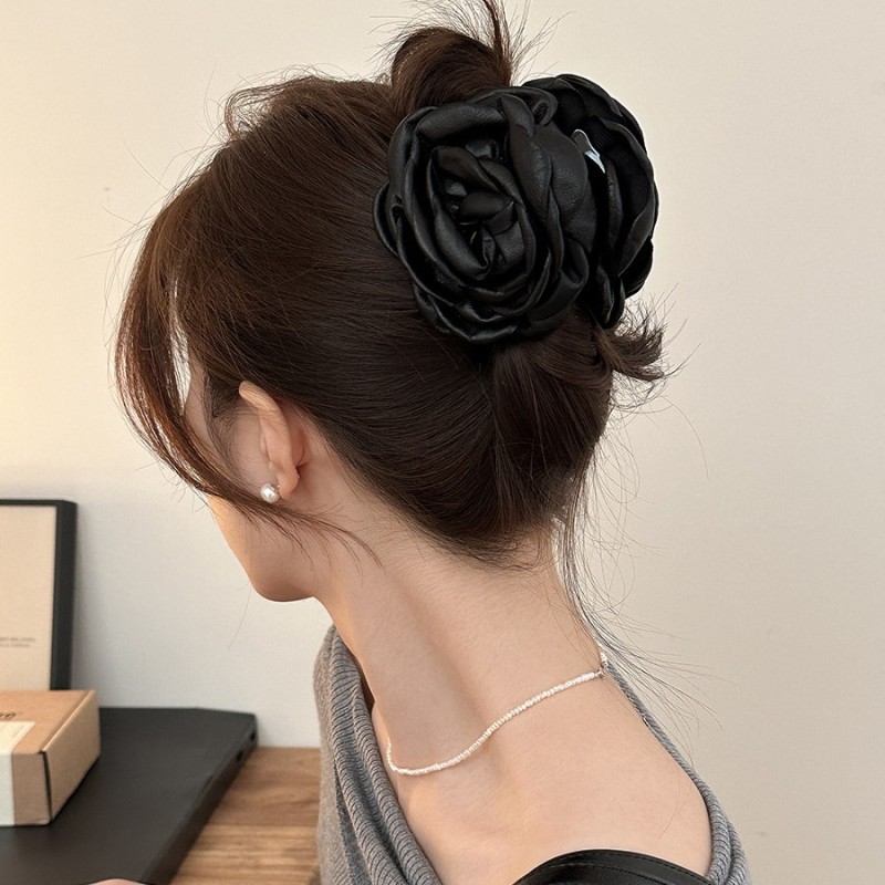 Single Large Dried Rose Hair Clip with Shark Clip Base - French-Style Large Bun Updo Hairpin, Sweet Wedding & party Hair for, Dried Rose & Shark Clip Hairpiece