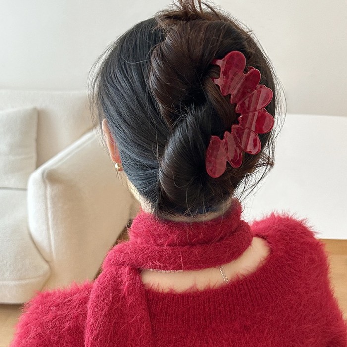 🌺 Large Retro Ankara Red Flower Acetate Hair Clip