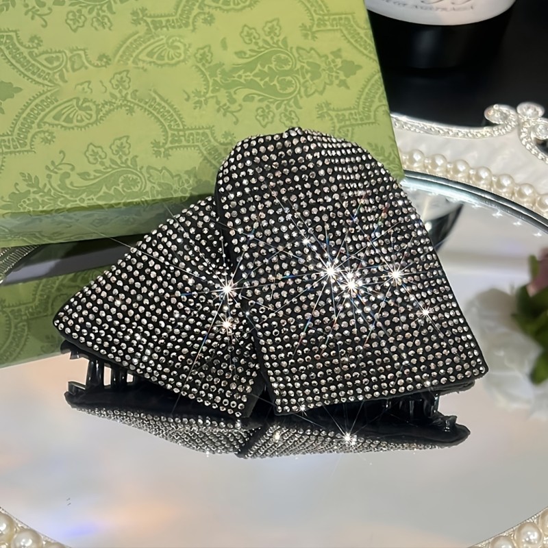 1 Large Sparkling Rhinestone Hair Clip - Elegant Retro Triangular Bow Hairpin for Thick Hair, Non-Damaging Hold, Wedding, Prom, Party - 's Hair Gift (No-Slip Hair Bow for Braids & Ponytails)