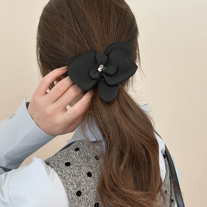 Sweet Floral Satin Hair Clip 🌸 | Pearl & Rhinestone Accent Top Clip