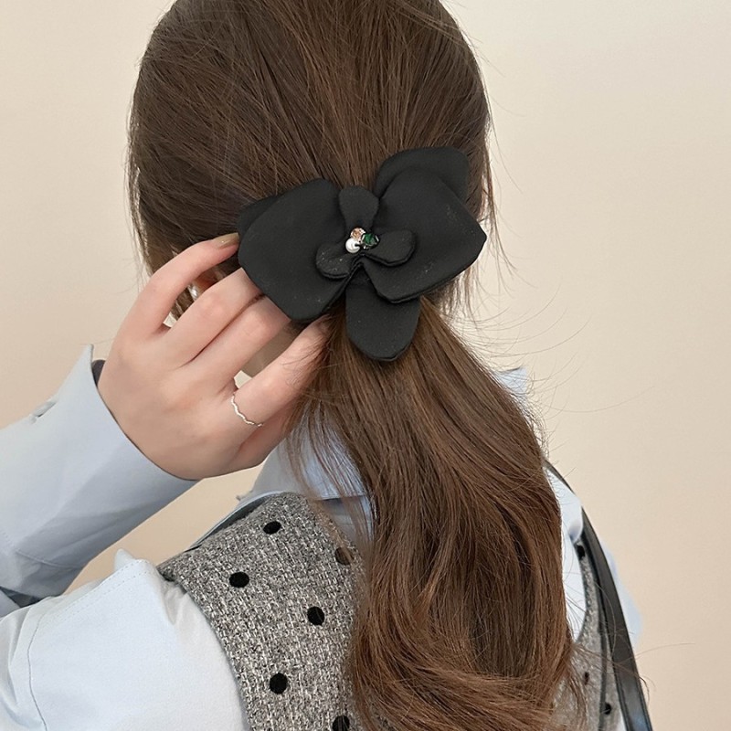 Sweet Floral Satin Hair Clip 🌸 | Pearl & Rhinestone Accent Top Clip