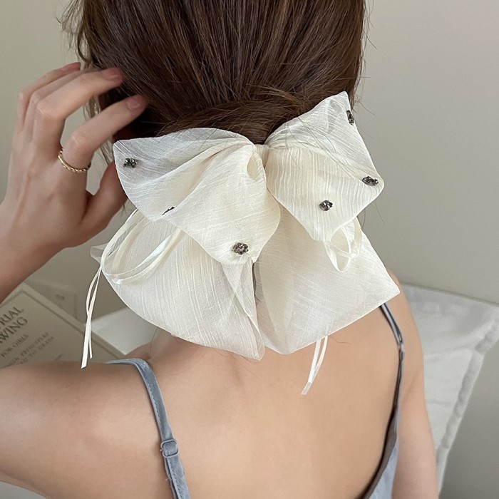 Elegant Vintage-Inspired Bow Hair Claw Clip with Ribbon - Soft Fabric, Secure Shark Grip for Women, Perfect for Updos and Half-Up Styles, Hair Accessories, Gentle Loves Flowers Hair Grab Temperament Bow Tie Ribbon Grab Clip