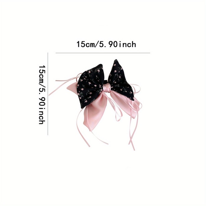 Large Korean Hair Clip - Elegant Floral-like bow with, Shark Clip for Half-Updos, Ponytails, Buns - Wedding, Party, Everyday Hairstyles - 's Hair (Black\u002FPink)