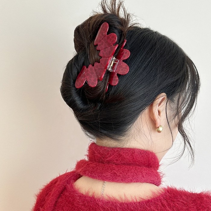 🌺 Large Retro Ankara Red Flower Acetate Hair Clip
