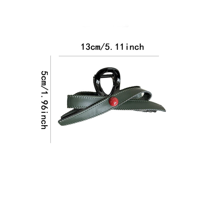 High-End Versatile French-Style Vintage Hair Clip with Red PU Leather Bow, Shark Clip Hair Accessory