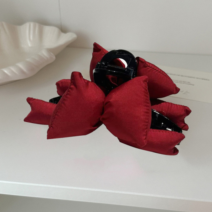 Large Korean Hair Clip - Cute Sweet Bow Shark Clip with Pink Bow & Black Center, Hold Hair Accessory for, Elegant Hairpin for Ponytails, Buns, Braids (Autumn Winter Hairstyles)