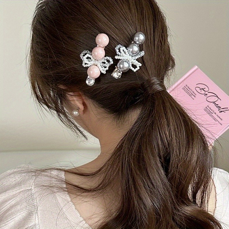 Elegant Pearl Hair Clip for Women - Retro Duck Bill Design with Bow Accent, Metal Hair Accessory for Updos, Ponytails & Buns, Perfect for Weddings, Parties & Formal Events, Wedding Hair Accessories, Party Hairpiece, Sophisticated Style, Metallic Finish