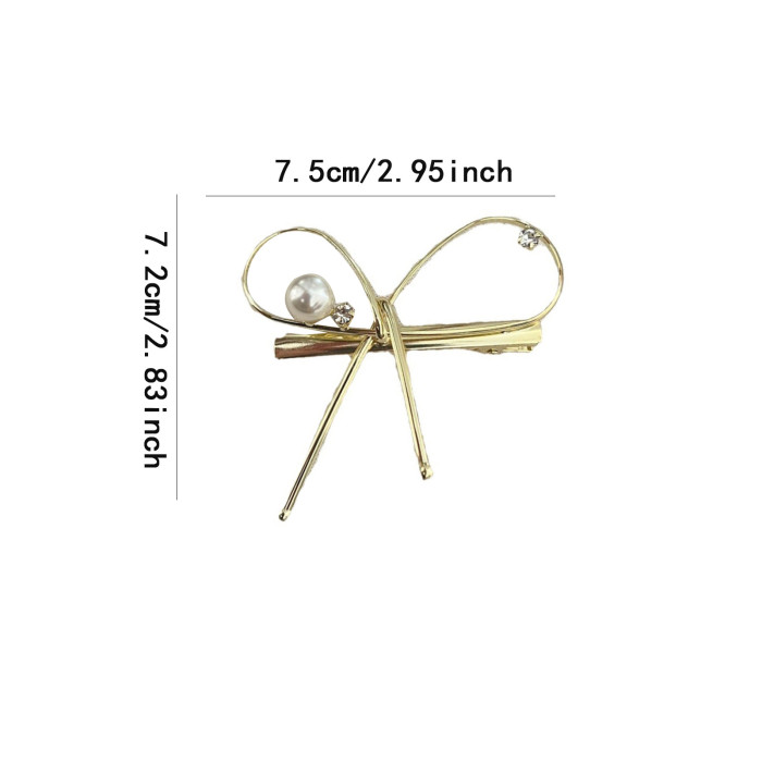 Metal Bowknot & Imitation Pearl Hair Clip - Hollow-Out Duckbill Side Barrettes with Hold, Minimalist Elegant Hairpin for, Casual & Formal Hairstyles, Brown Hair Accent Clip (Single Piece), 's Hair, Women'S Fashion