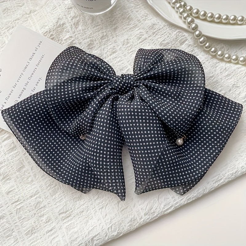 1pc Women's Sweet Style Hair Clip, Large Polka Dot Bow Ribbon Clip, French Vintage, Suitable for Daily Wear in Various Scenes, Random Print Color Position and Style