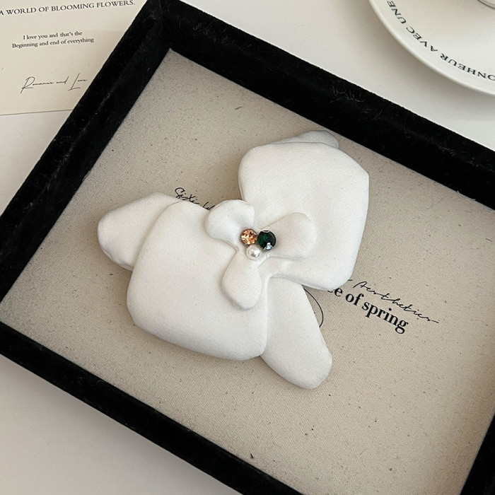 Sweet Floral Satin Hair Clip 🌸 | Pearl & Rhinestone Accent Top Clip