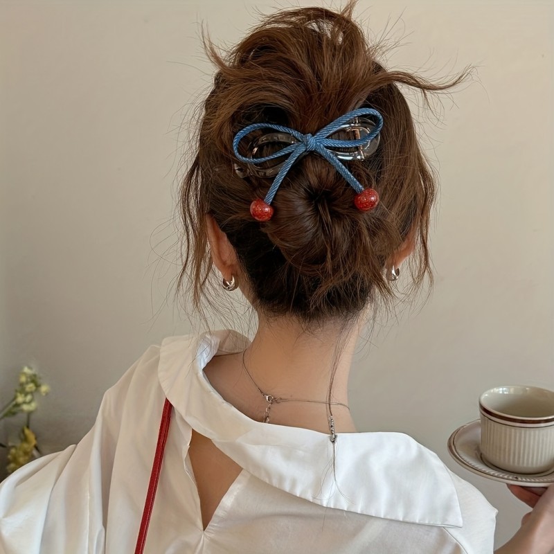 Women'S Cherry Red Beaded Twisted Hair Clips - Non-Slip One-Touch Grip, Soft Fabric Hairpins for Braids, buns, updos - Elegant Hairstyle Accessories for Everyday & Formal Events - Perfect Gift for Women, Cute Hair Clips, Braid Accessories
