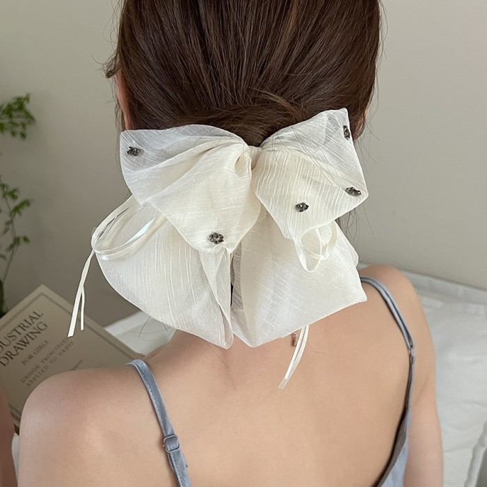 Elegant Vintage-Inspired Bow Hair Claw Clip with Ribbon - Soft Fabric, Secure Shark Grip for Women, Perfect for Updos and Half-Up Styles, Hair Accessories, Gentle Loves Flowers Hair Grab Temperament Bow Tie Ribbon Grab Clip