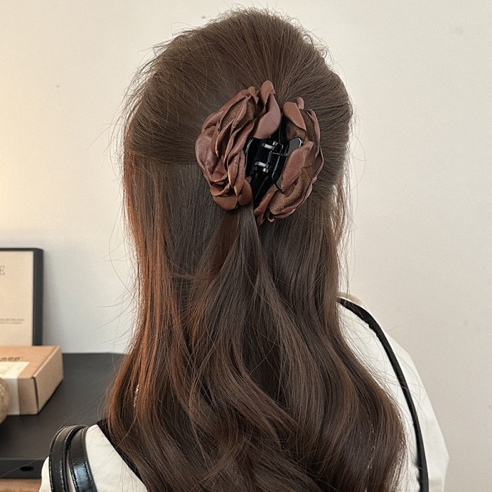 Single Large Dried Rose Hair Clip with Shark Clip Base - French-Style Large Bun Updo Hairpin, Sweet Wedding & party Hair for, Dried Rose & Shark Clip Hairpiece