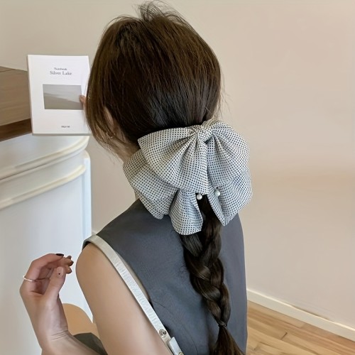 1pc Women's Sweet Style Hair Clip, Large Polka Dot Bow Ribbon Clip, French Vintage, Suitable for Daily Wear in Various Scenes, Random Print Color Position and Style