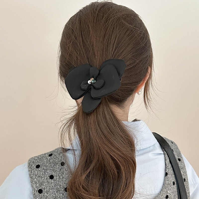 Sweet Floral Satin Hair Clip 🌸 | Pearl & Rhinestone Accent Top Clip