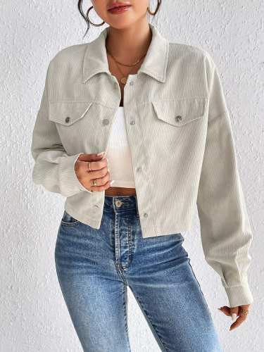 Casual Corduroy Snap Down Cropped Jacket