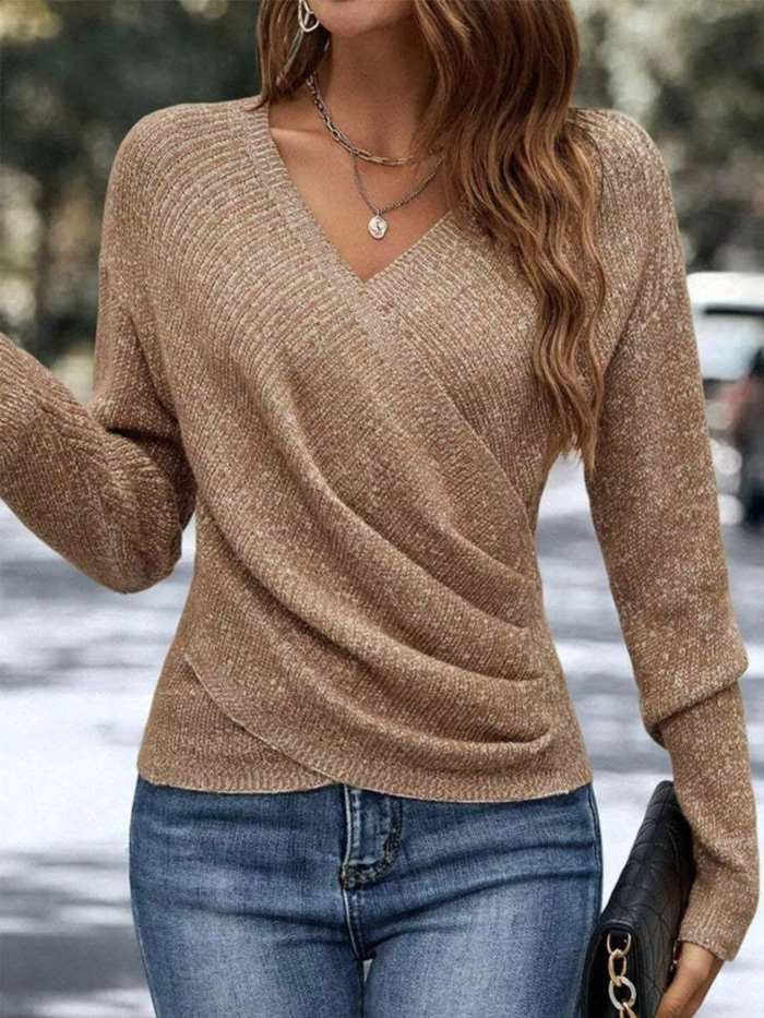 Surplice Long Sleeve Knit Top
