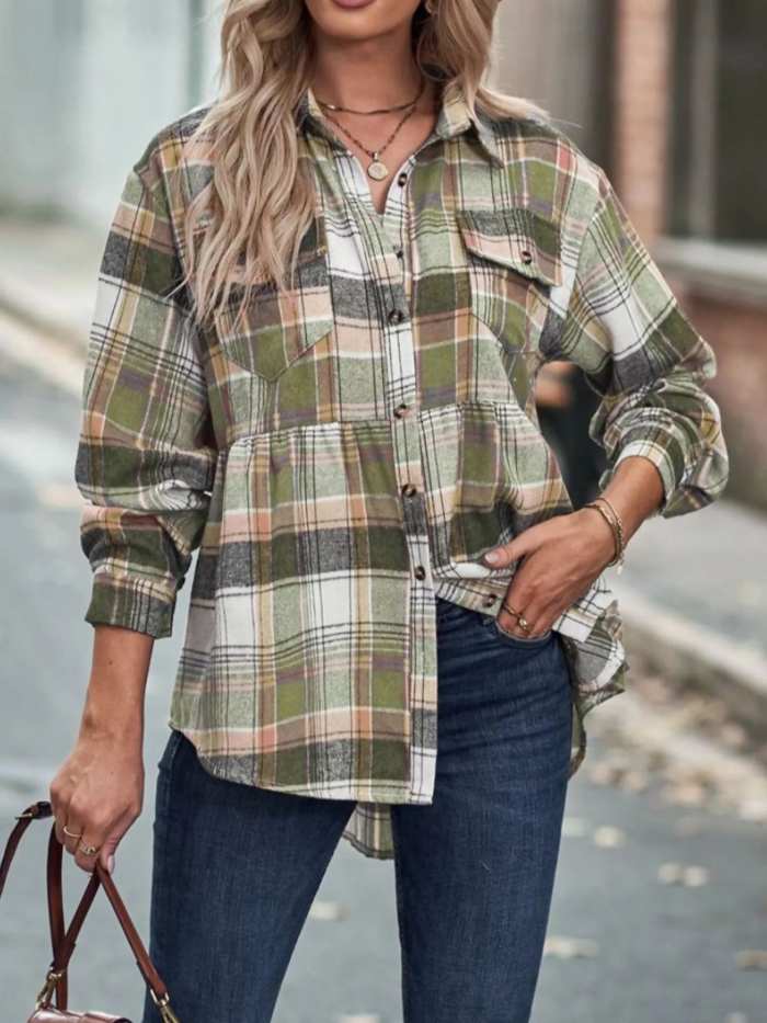 Plaid Button-Down Long Sleeve Shirt